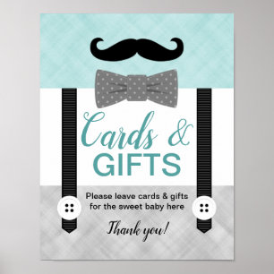 Baby boy shower cards and gifts sign mint grey