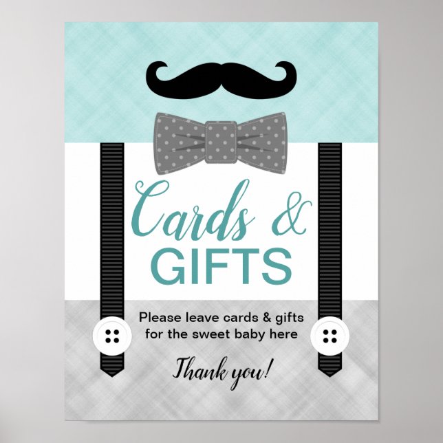 Baby boy shower cards and gifts sign mint grey (Front)