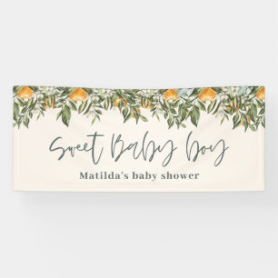 Baby boy shower citrus orange botanical foliage banner