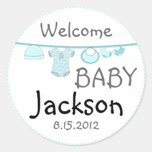 Baby Boy Shower Clothes Line Round Sticker