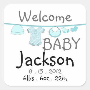 Baby Boy Shower Clothes Line Square Sticker
