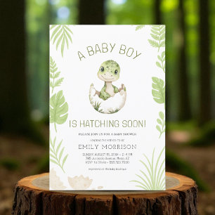 Baby Boy Shower Cute Dinosaur Hatching Soon Invitation
