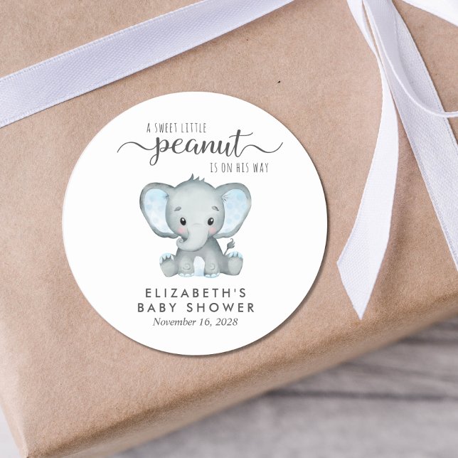 Baby Boy Shower Cute Elephant Classic Round Sticker (Creator Uploaded)