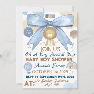 Baby Boy Shower Cute Lion Invitation