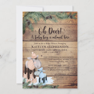 Baby Boy Shower Cute Rustic Winter Deer Invitation
