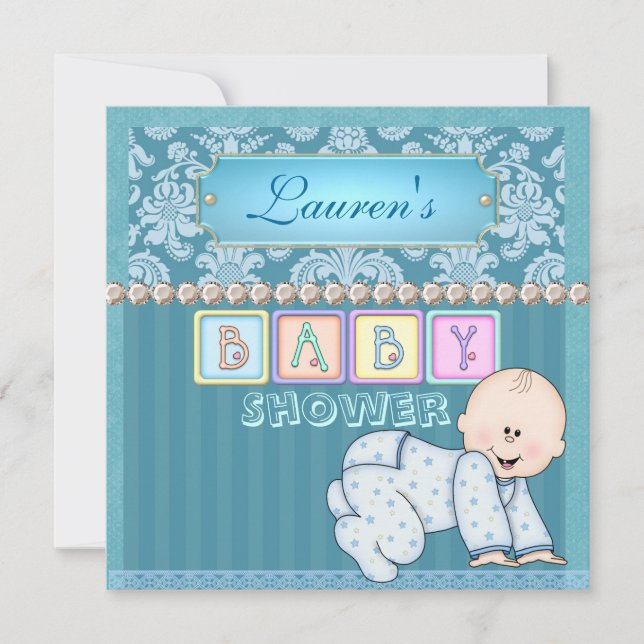 BABY BOY SHOWER Damask Invitation (Front)