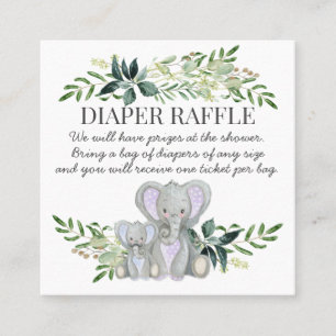 Baby Boy Shower Diaper Raffle Blue Mummy Elephant Square Business Card