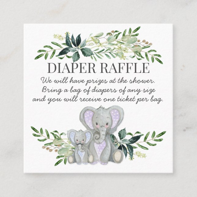 Baby Boy Shower Diaper Raffle Blue Mummy Elephant Square Business Card (Front)