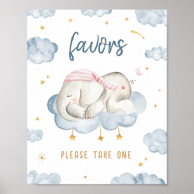 Baby Boy Shower Favours Poster Sign - Elephant (Front)