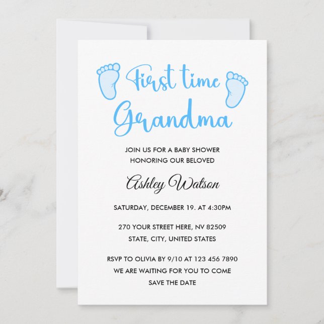 Baby Boy Shower First Time Grandma Invitation (Front)