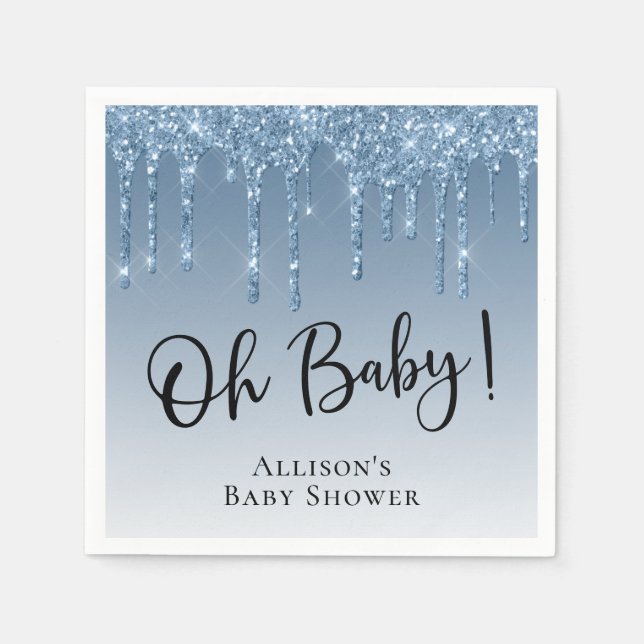Baby Boy Shower Glitter Blue Personalised Napkin (Front)