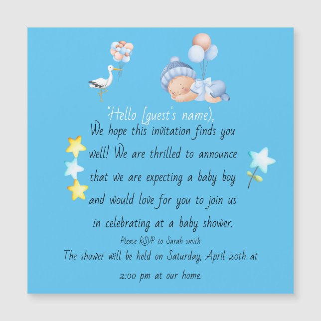 Baby Boy Shower Invitation  (Front)