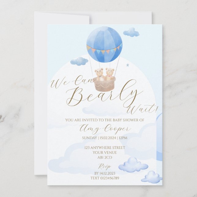 Baby Boy Shower Invitation Blue Bear Theme (Front)