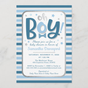 Baby Boy Shower Invitation   Blue Stripes