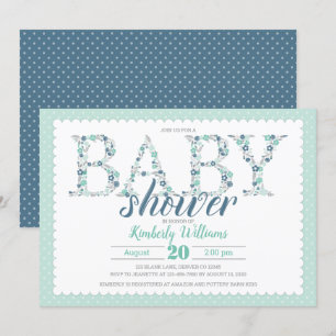 baby boy shower invitation floral mint green navy