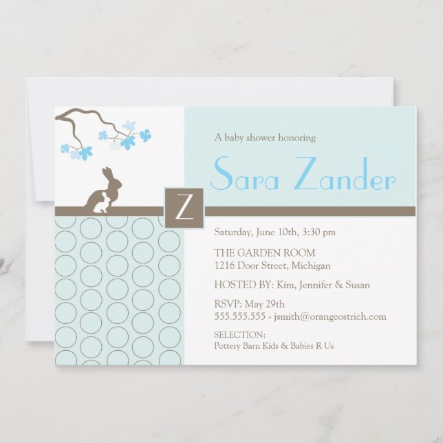 Baby Boy Shower Invitation - Mother and Baby Bunny (Front)