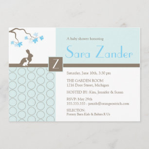 Baby Boy Shower Invitation - Mother and Baby Bunny