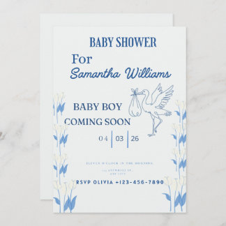 Baby Boy Shower Invitation | Soft Blue Customizabl