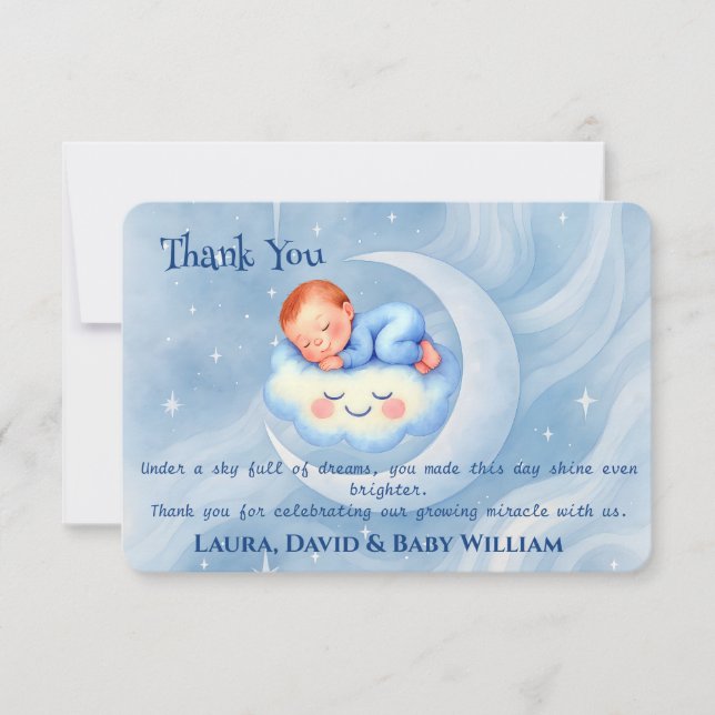 Baby Boy Shower Invite Moonlight Stars Watercolor (Front)