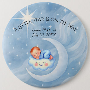 Baby Boy Shower Invite Moonlight Stars Watercolor 6 Cm Round Badge