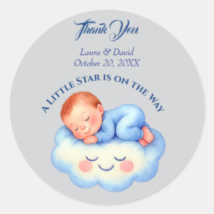 Baby Boy Shower Invite Moonlight Stars Watercolor Classic Round Sticker