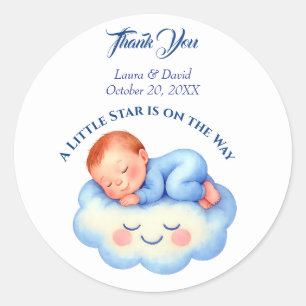 Baby Boy Shower Invite Moonlight Stars Watercolor Classic Round Sticker