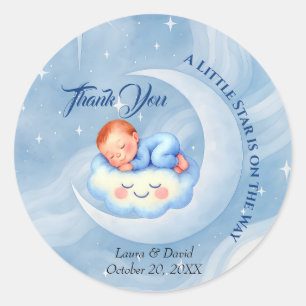 Baby Boy Shower Invite Moonlight Stars Watercolor Classic Round Sticker