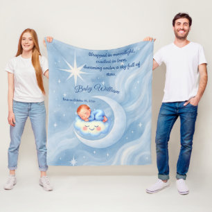 Baby Boy Shower Invite Moonlight Stars Watercolor Fleece Blanket