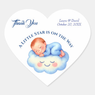 Baby Boy Shower Invite Moonlight Stars Watercolor Heart Sticker