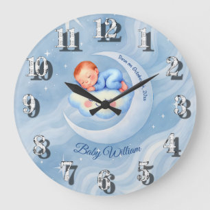 Baby Boy Shower Invite Moonlight Stars Watercolor Large Clock