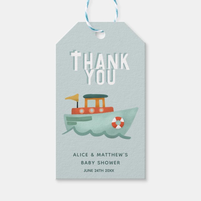 Baby Boy Shower Nautical Blue Gift Tag (Front)