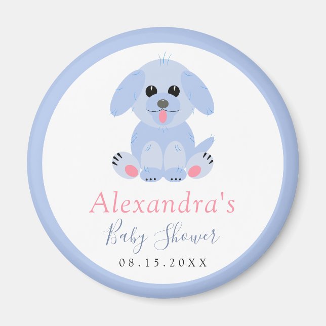 Baby Boy Shower Personalised Puppy Blue Magnet (Front)