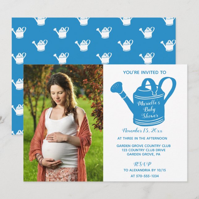 Baby Boy Shower Photo Watering Can Invitation (Front/Back)