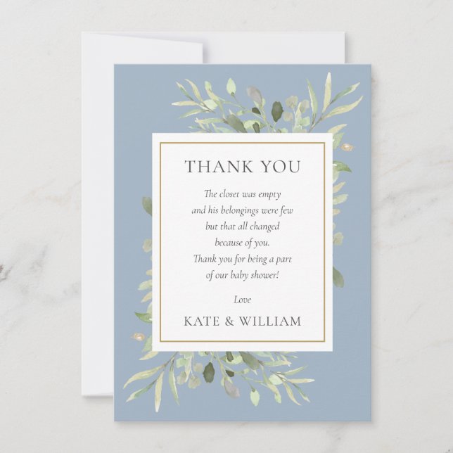 Baby Boy Shower Poem Spring Leaves Greenery Thank You Card (Front)