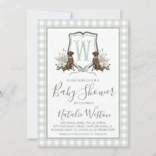 Baby Boy Shower Preppy Dog Southern Green Gingham Invitation