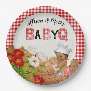 Baby Boy Shower Red Gingham Baby Q Barbeque Paper Plate