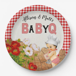 Baby Boy Shower Red Gingham Baby Q Barbeque Paper Plate