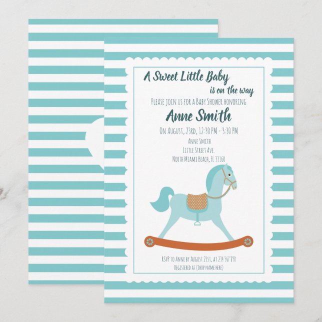 Baby boy Shower rocking horse Invitation (Front/Back)