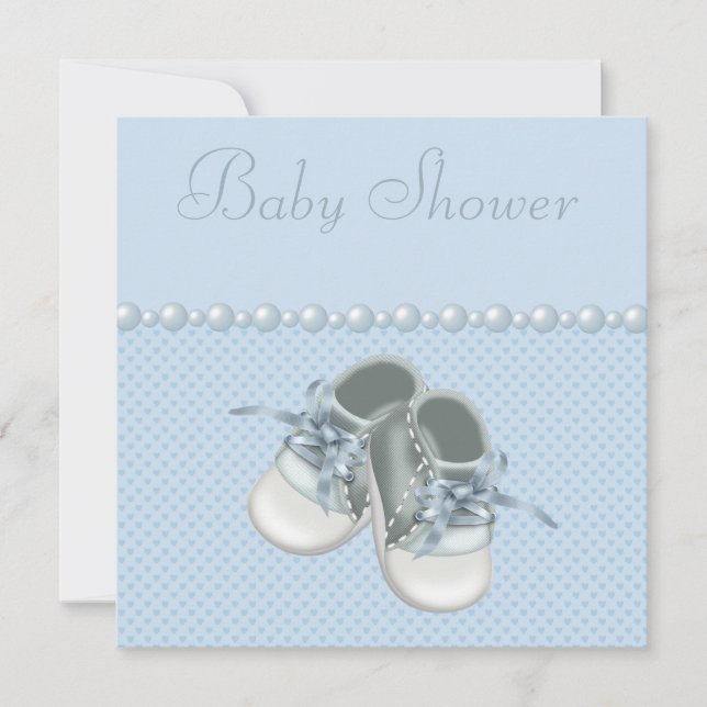 Baby Boy Shower Shoes, Clothes, Pearls & Hearts Invitation (Front)
