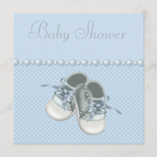 Baby Boy Shower Shoes, Clothes, Pearls & Hearts Invitation