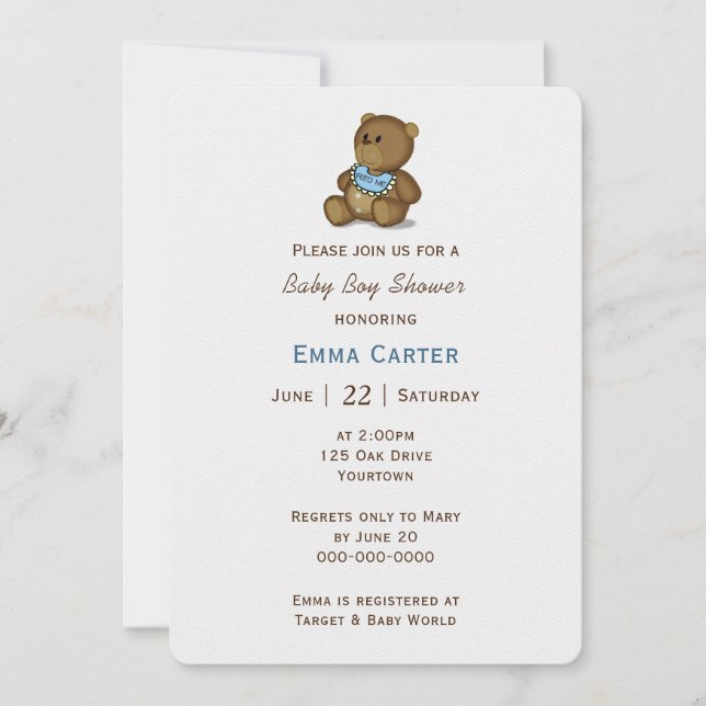 Baby Boy Shower Teddy Bear Invitation (Front)