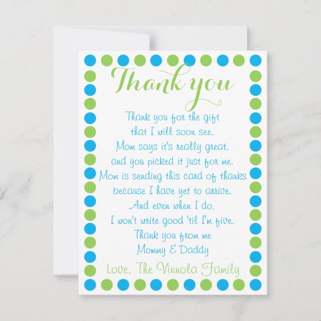 Baby boy shower thank you card from baby (Front)