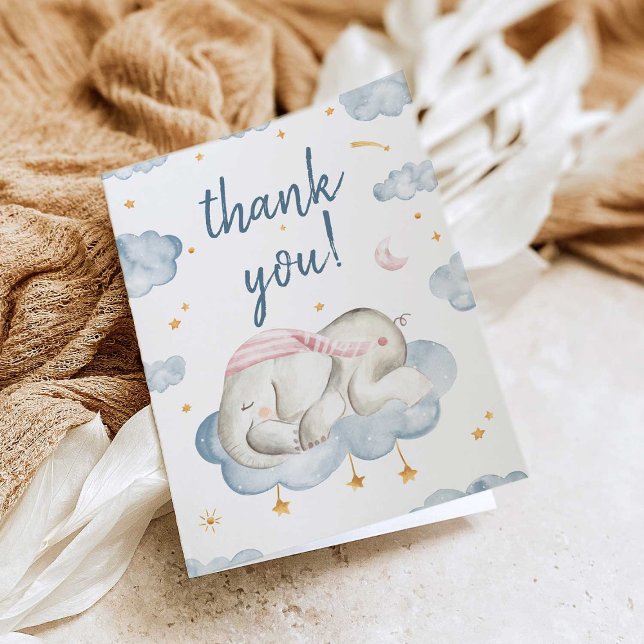 Baby Boy Shower Thank You Card - Sleeping Elephant (Creator Uploaded)