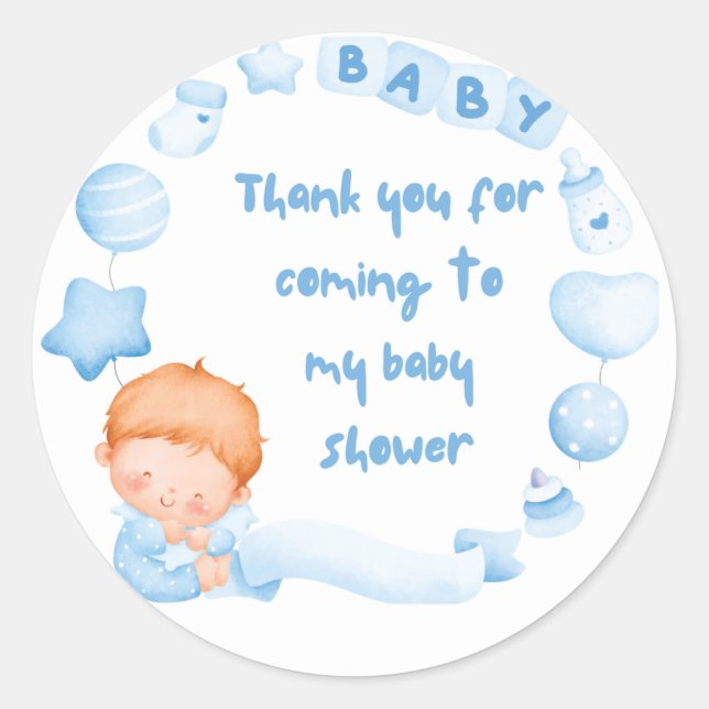 Baby Boy Shower Thank You Sticker (Front)