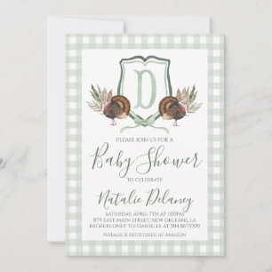 Baby Boy Shower Turkey Southern Green Gingham Invitation