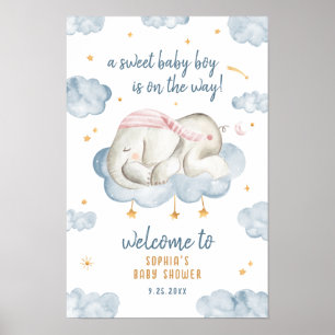 Baby Boy Shower Welcome Sign Poster - Elephant