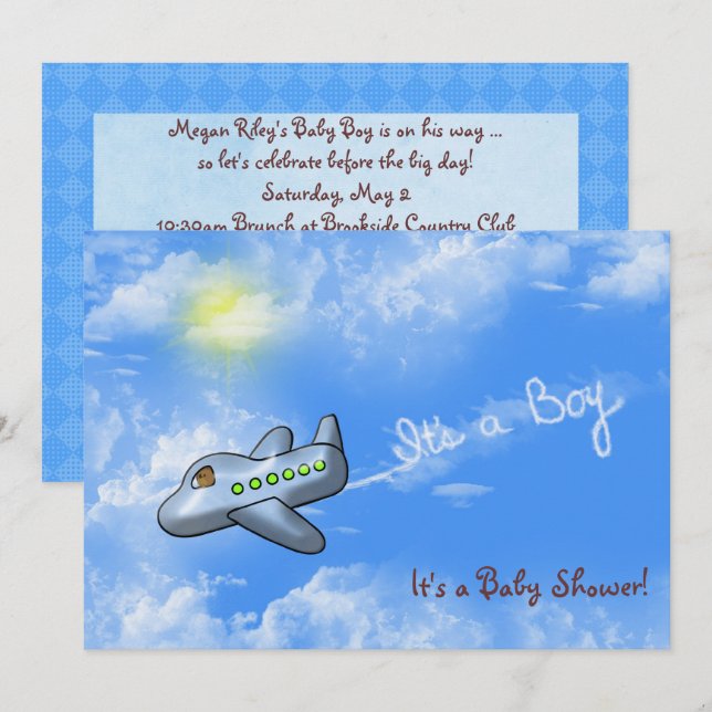 Baby Boy Shower with aeroplane Invitation (Front/Back)