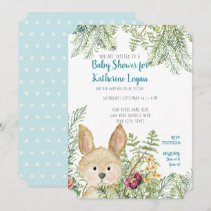 Baby Boy Shower Woodland Animal Rabbit Forest Fern Invitation