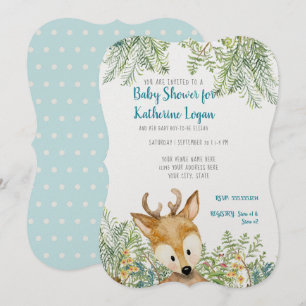 Baby Boy Shower Woodland Animals Deer Forest Ferns Invitation