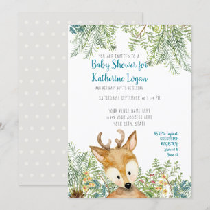 Baby Boy Shower Woodland Forest Deer Forest Grey Invitation